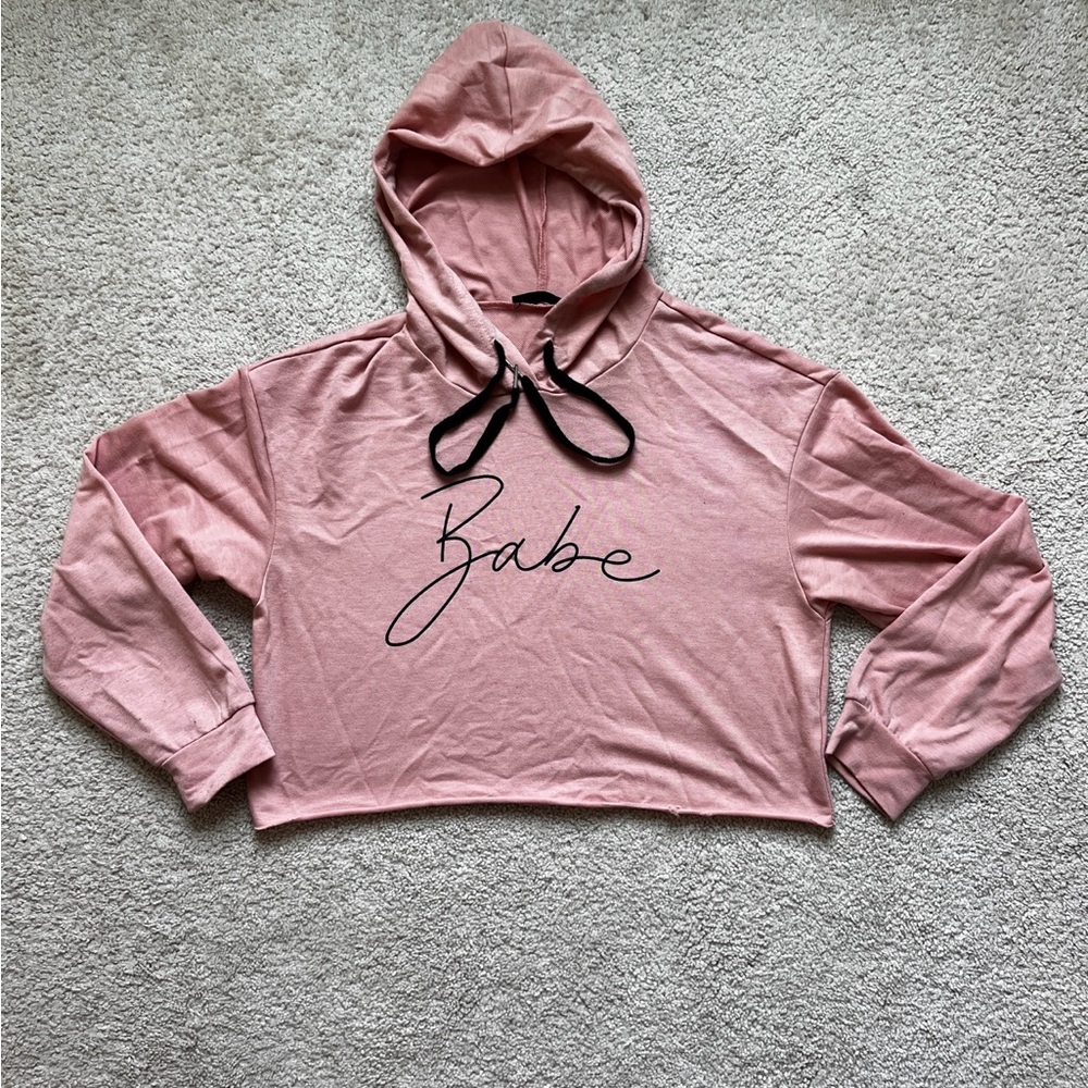 SHEIN Babe Cropped Hoodie Pink Size M Women’s Casual Pullover